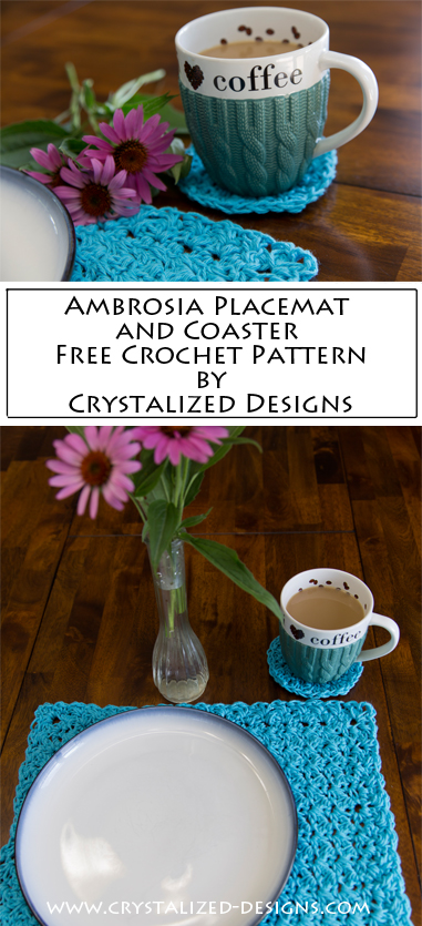 Ambrosia Placemat and Coaster Free Crochet Pattern by Crystalized Designs